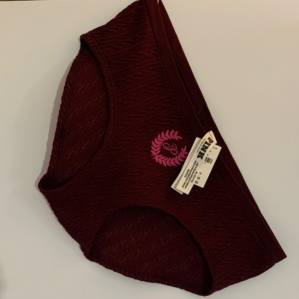 PINK Victoria's Secret Maroon Hip Hugger Briefs with Pink Logo